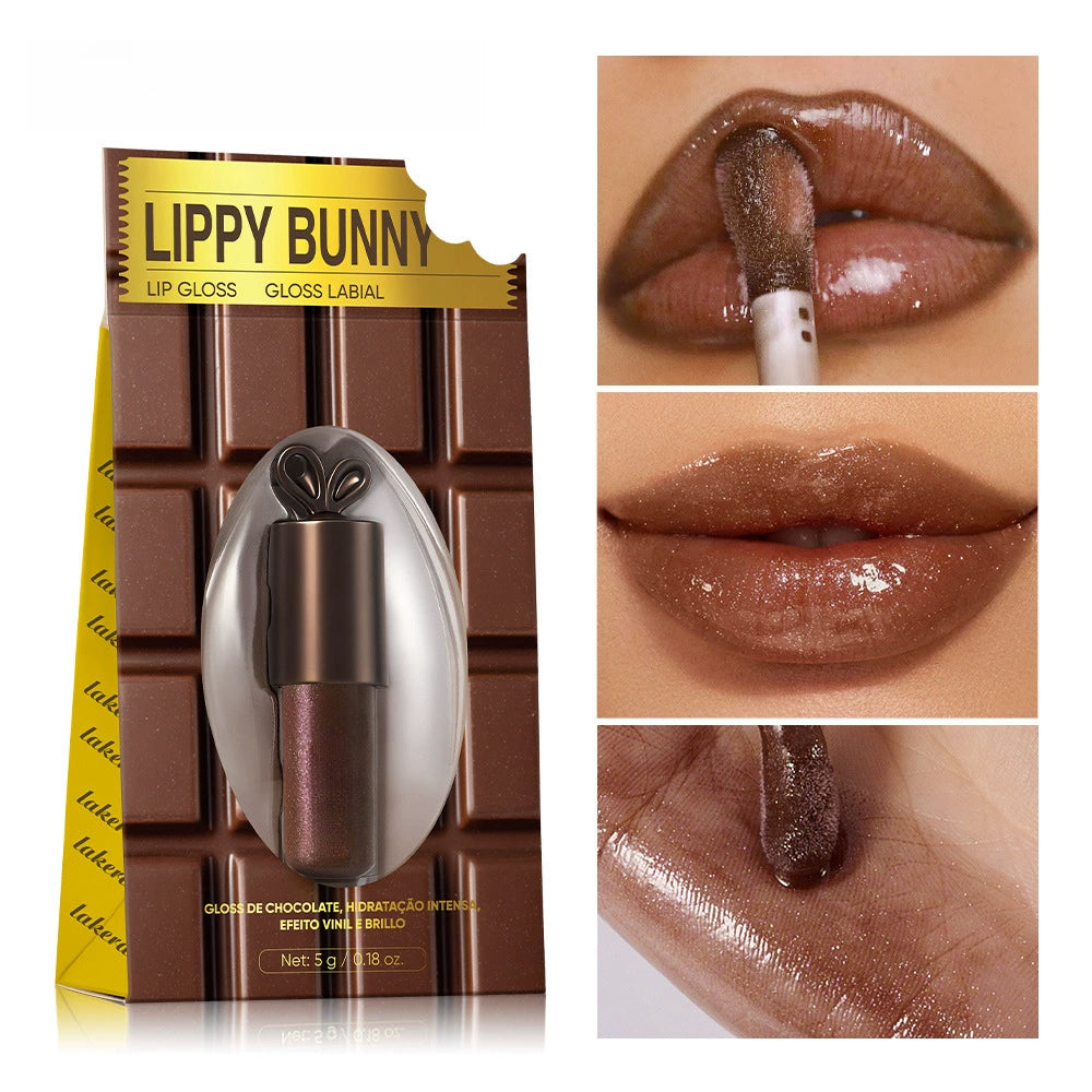Long-lasting chocolate-colored mirror-finish lip glaze