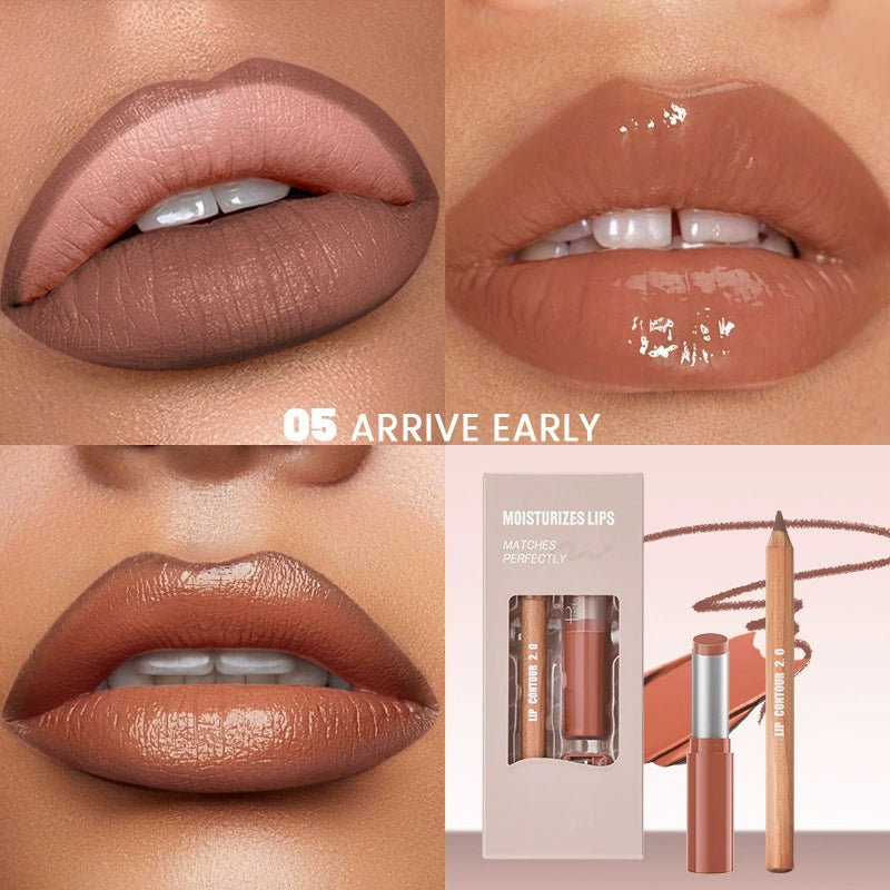 Lip Liner and Lipstick Set (Matte & Glossy Finishes)