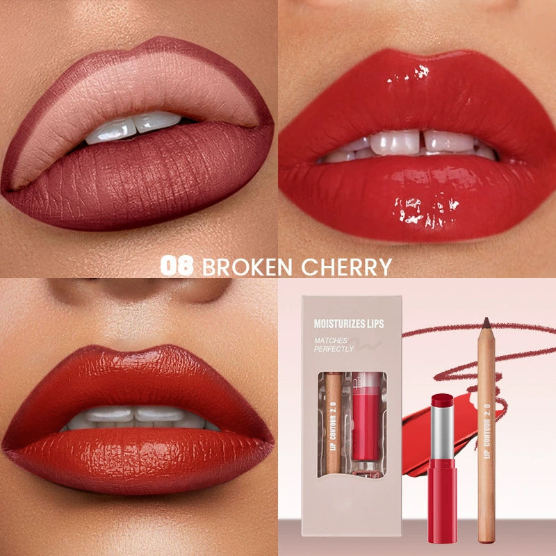 Lip Liner and Lipstick Set (Matte & Glossy Finishes)