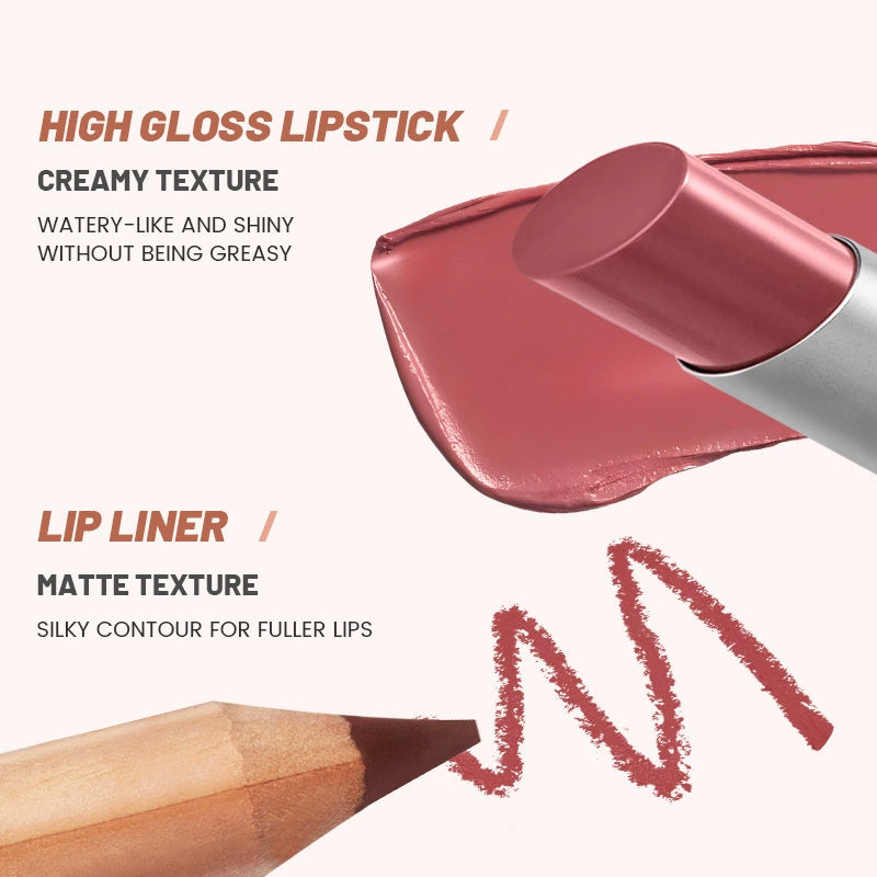 Lip Liner and Lipstick Set (Matte & Glossy Finishes)