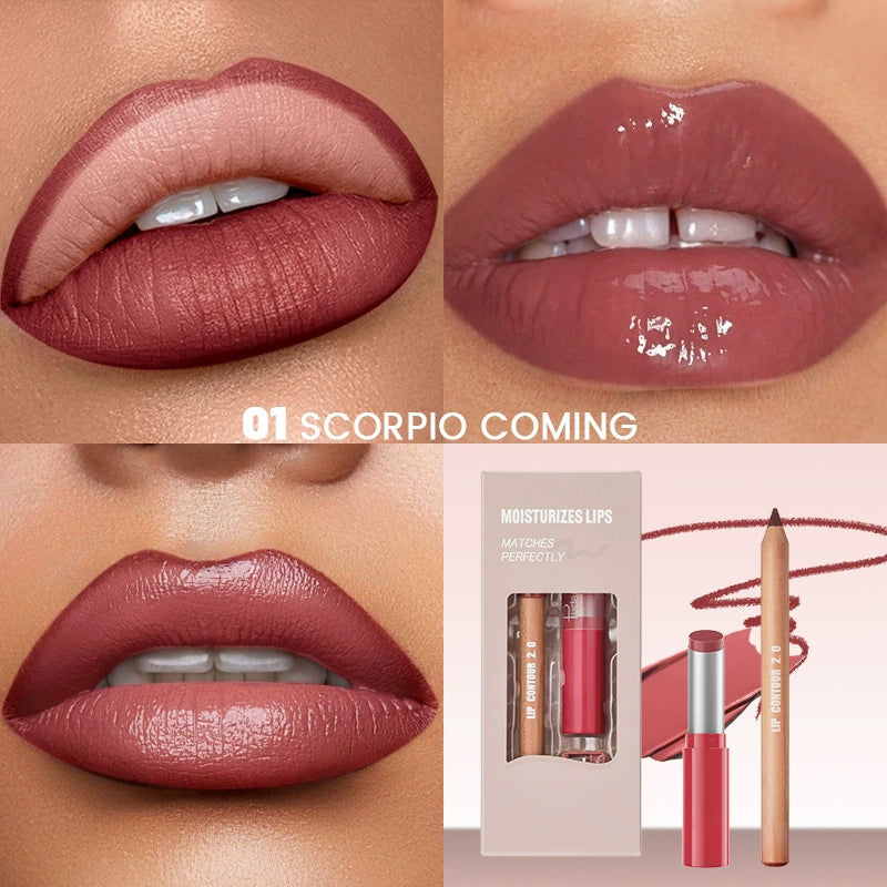 Lip Liner and Lipstick Set (Matte & Glossy Finishes)