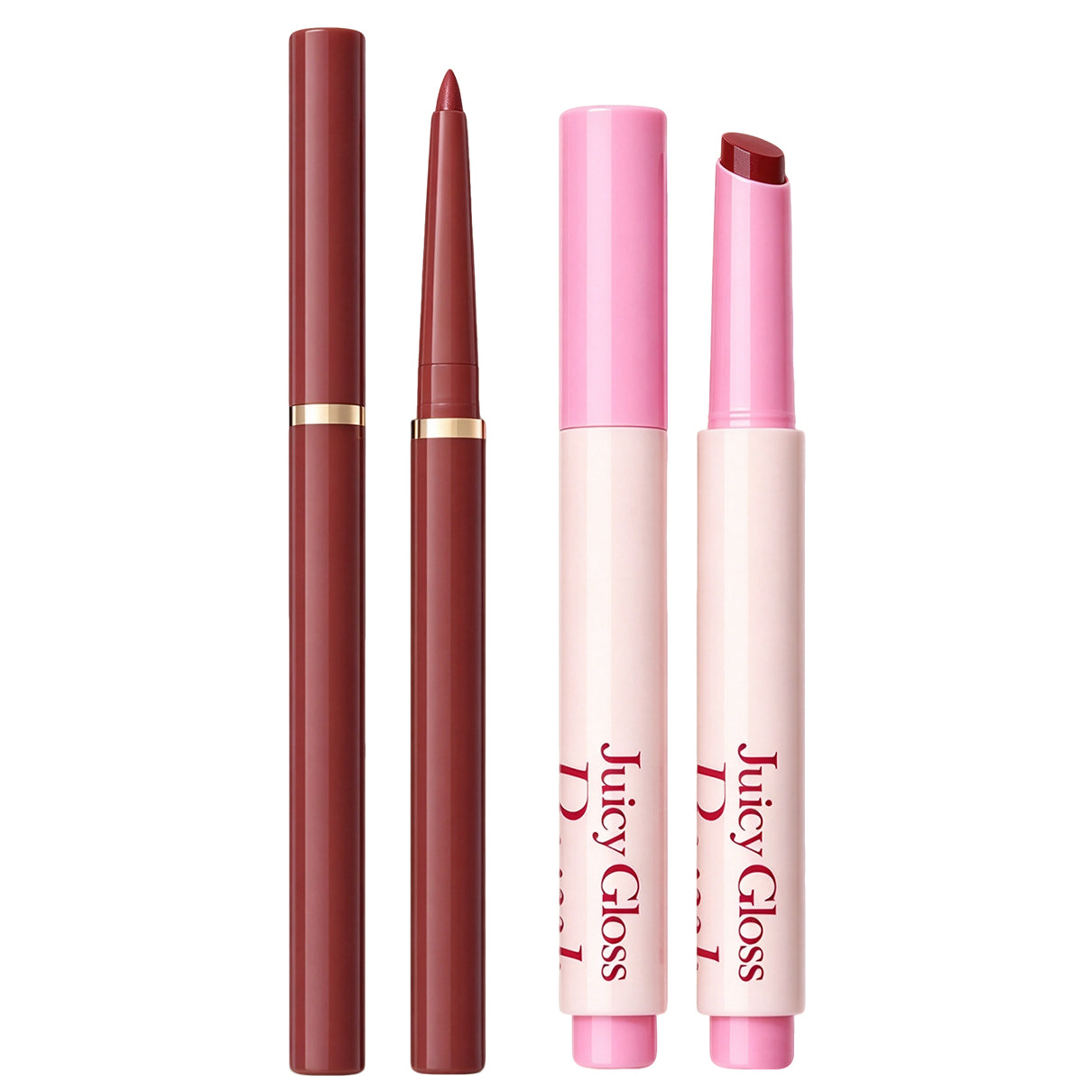 Natural 3D Lipstick & Lip Glaze (Click-style Solid Lip Gloss) + Matte Lip Liner