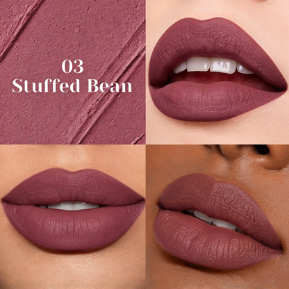 Nude-toned lip mud: 10-shade matte lip glaze—long-lasting, non-transfer, and smudge-proof.