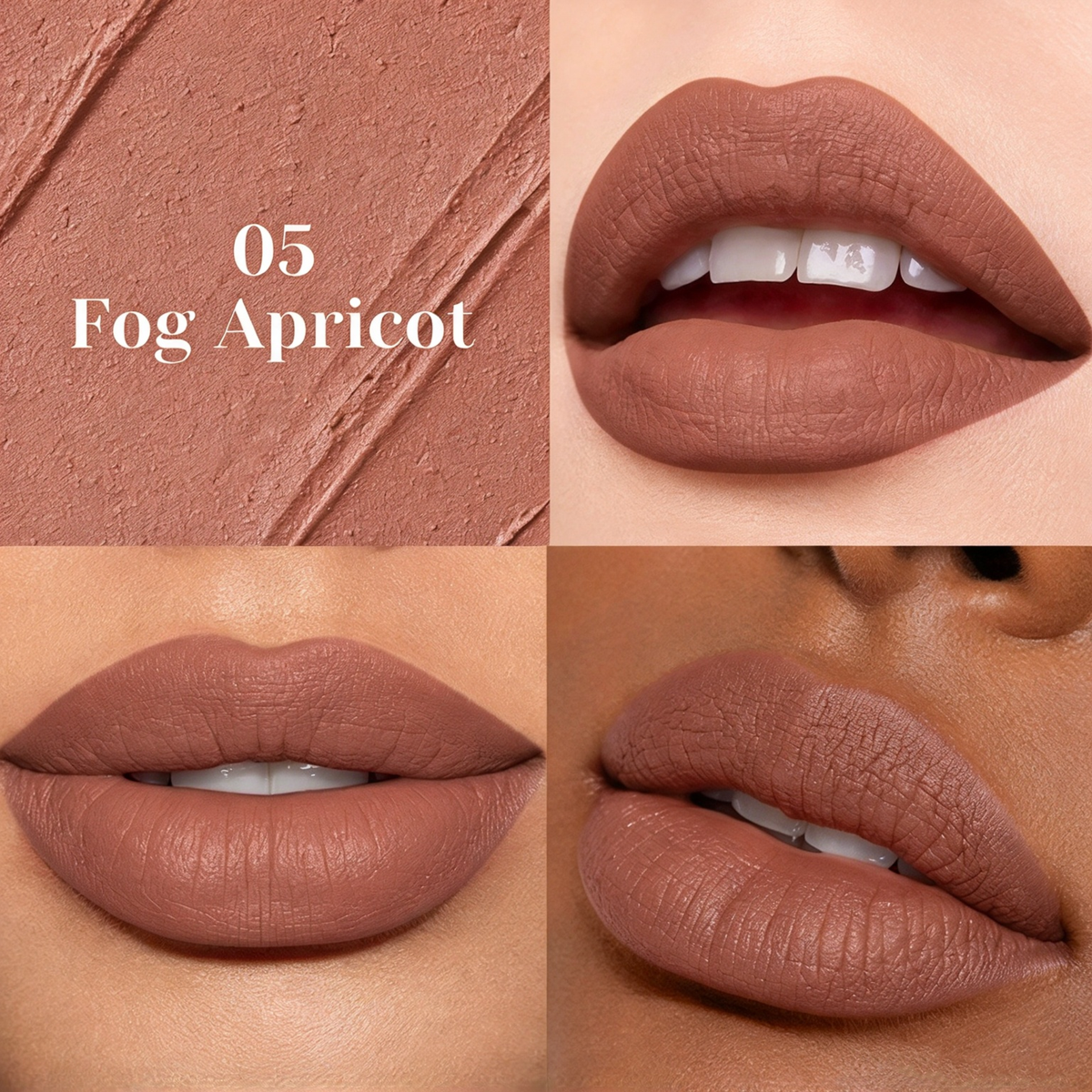 Nude-toned lip mud: 10-shade matte lip glaze—long-lasting, non-transfer, and smudge-proof.