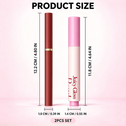 Natural 3D Lipstick & Lip Glaze (Click-style Solid Lip Gloss) + Matte Lip Liner