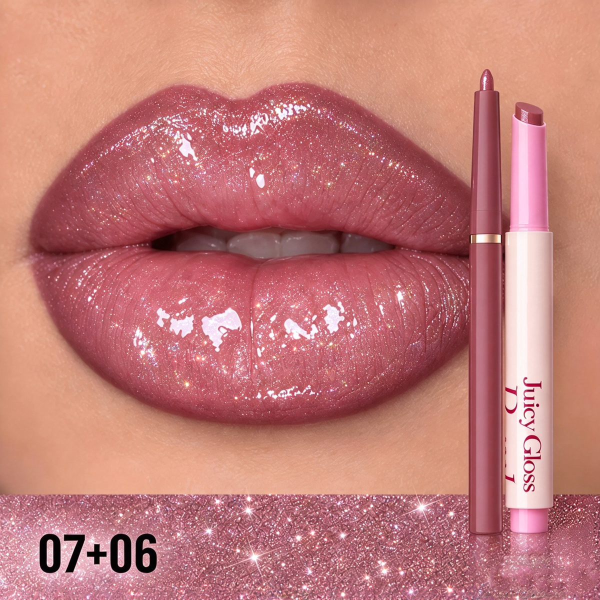 Natural 3D Lipstick & Lip Glaze (Click-style Solid Lip Gloss) + Matte Lip Liner