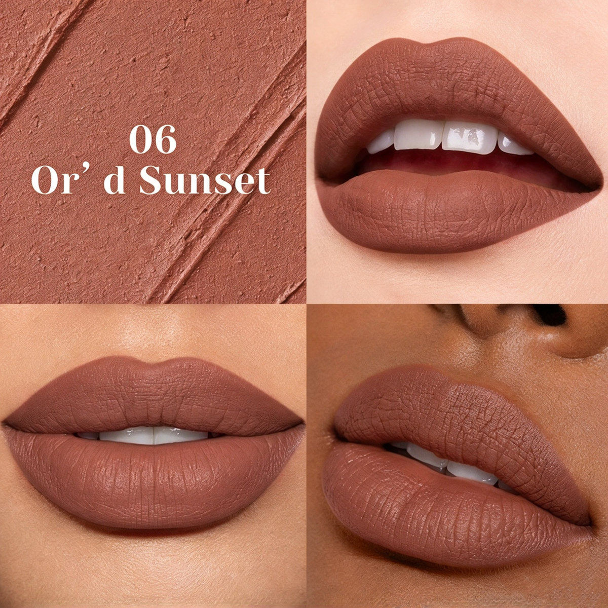 Nude-toned lip mud: 10-shade matte lip glaze—long-lasting, non-transfer, and smudge-proof.