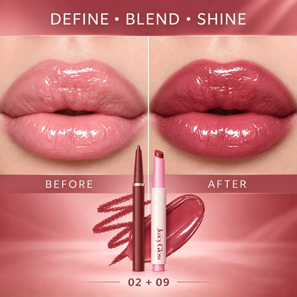 Natural 3D Lipstick & Lip Glaze (Click-style Solid Lip Gloss) + Matte Lip Liner