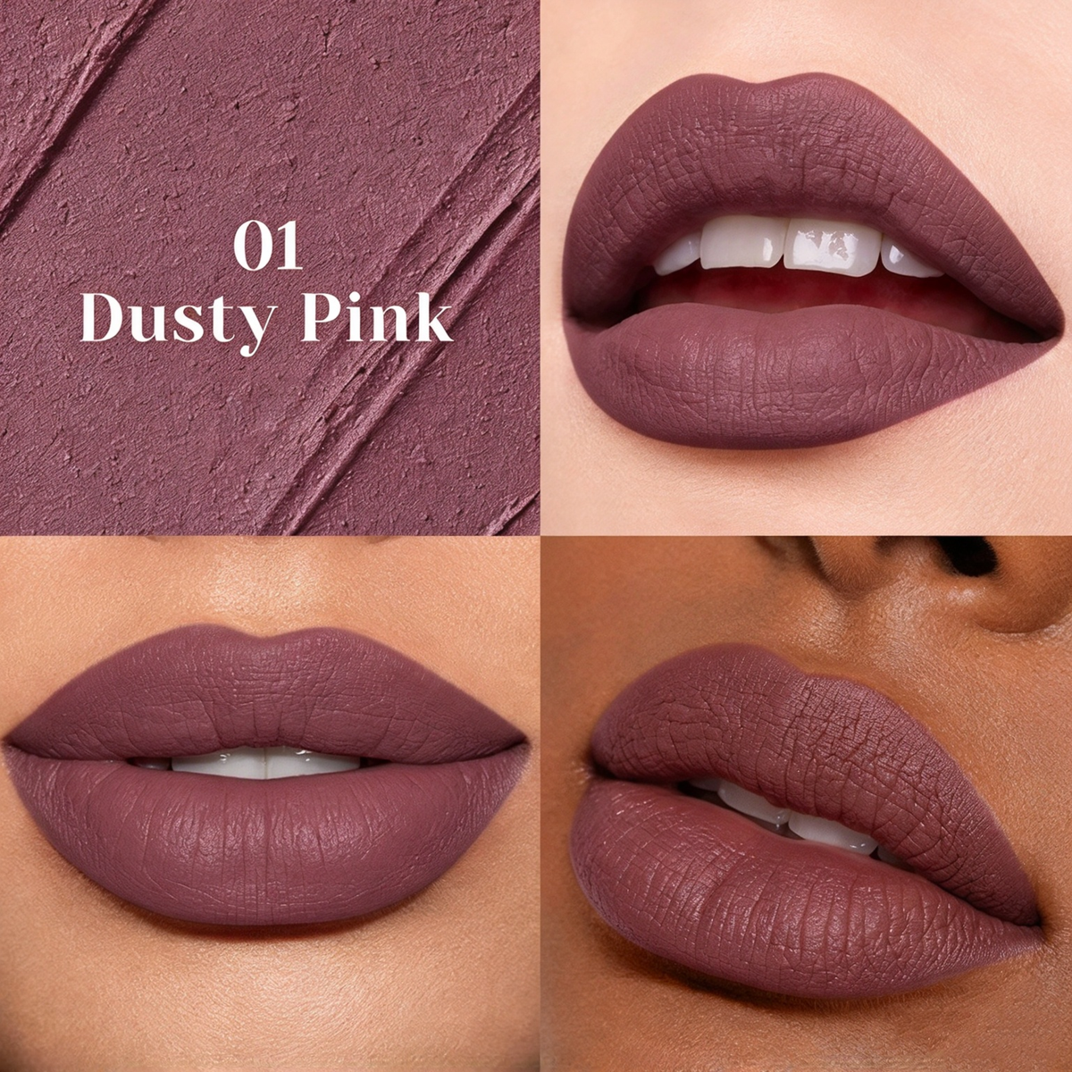 Nude-toned lip mud: 10-shade matte lip glaze—long-lasting, non-transfer, and smudge-proof.