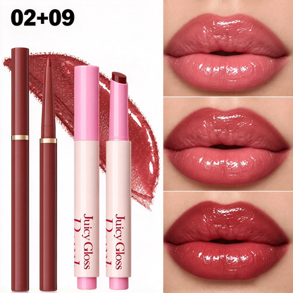 Natural 3D Lipstick & Lip Glaze (Click-style Solid Lip Gloss) + Matte Lip Liner