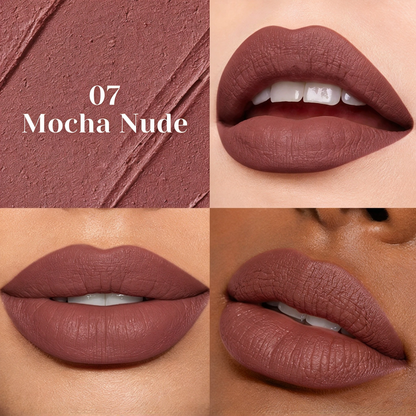 Nude-toned lip mud: 10-shade matte lip glaze—long-lasting, non-transfer, and smudge-proof.