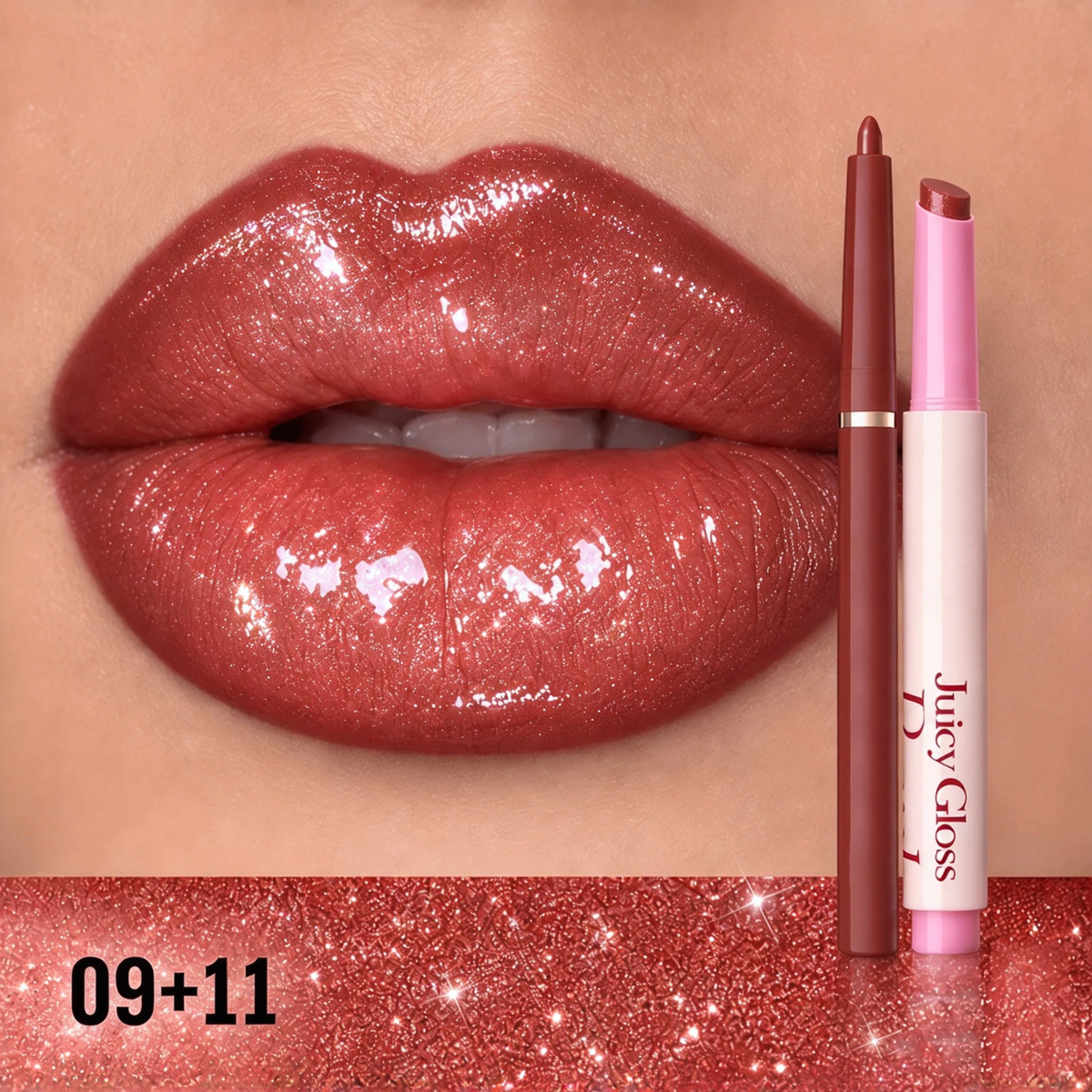 Natural 3D Lipstick & Lip Glaze (Click-style Solid Lip Gloss) + Matte Lip Liner