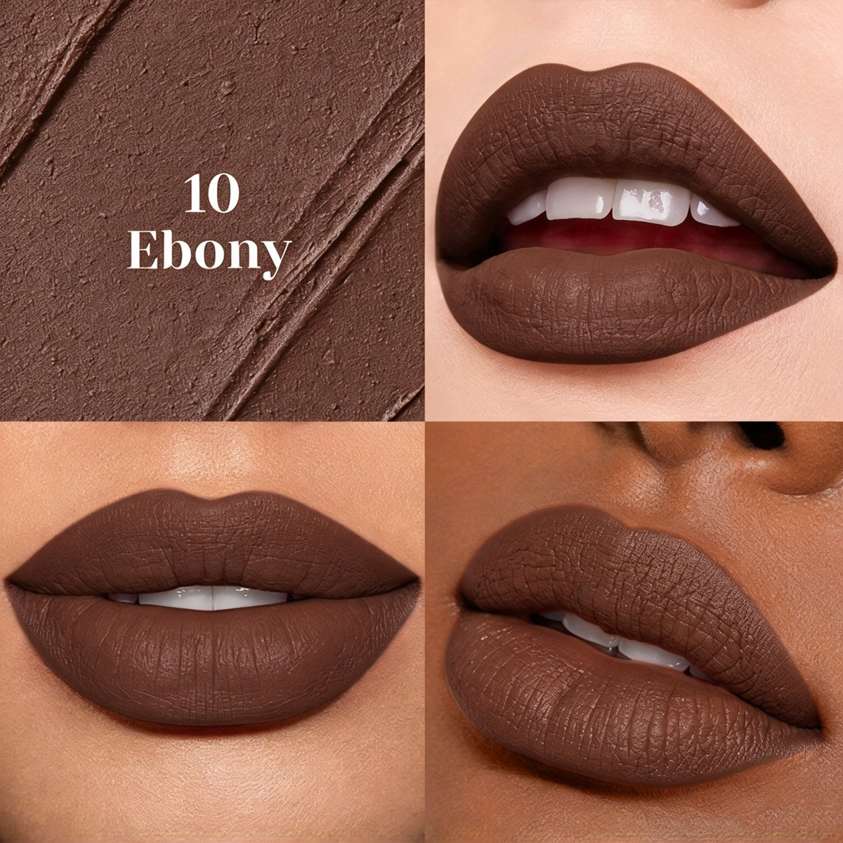 Nude-toned lip mud: 10-shade matte lip glaze—long-lasting, non-transfer, and smudge-proof.