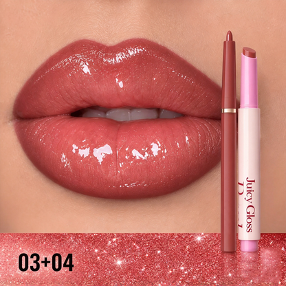 Natural 3D Lipstick & Lip Glaze (Click-style Solid Lip Gloss) + Matte Lip Liner