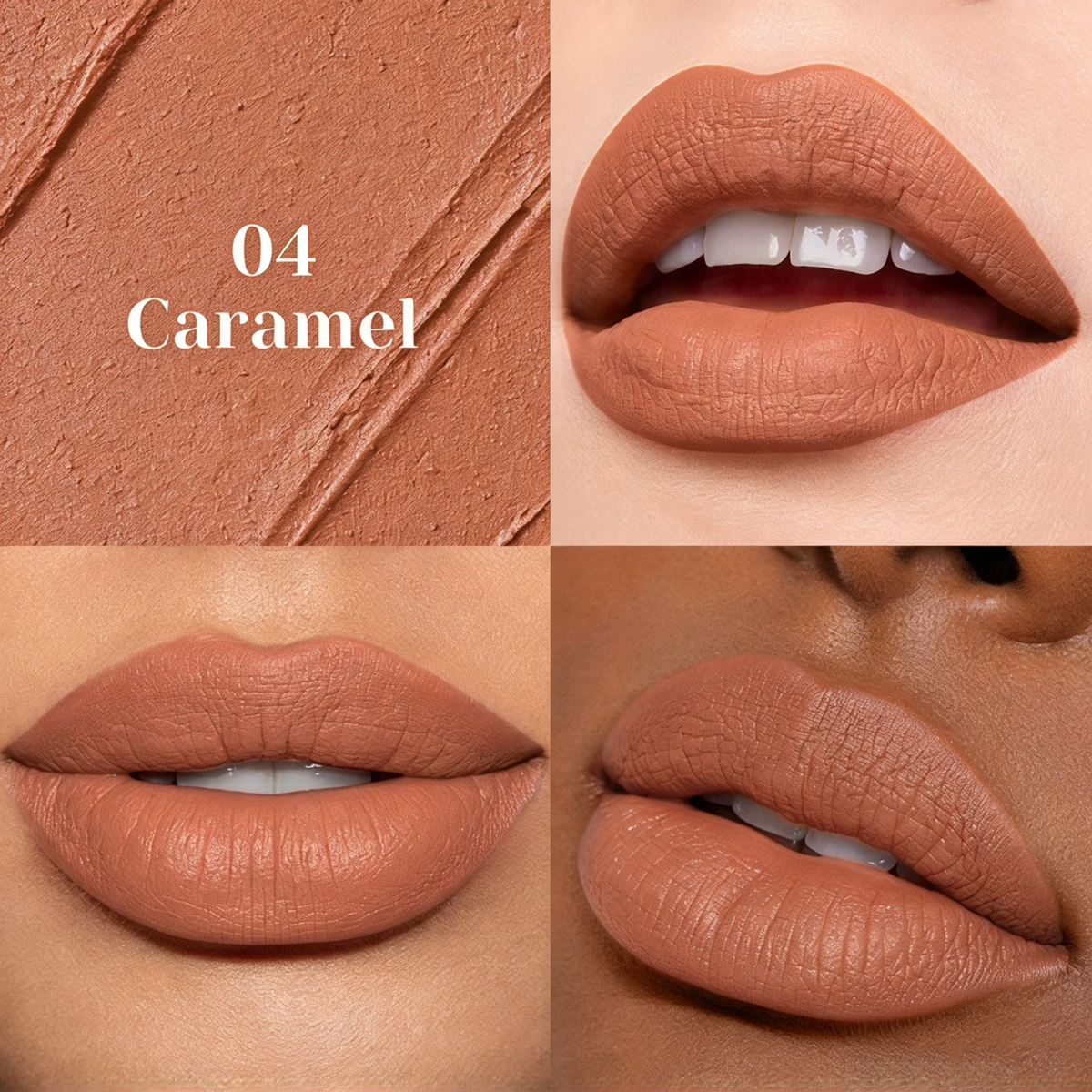 Nude-toned lip mud: 10-shade matte lip glaze—long-lasting, non-transfer, and smudge-proof.
