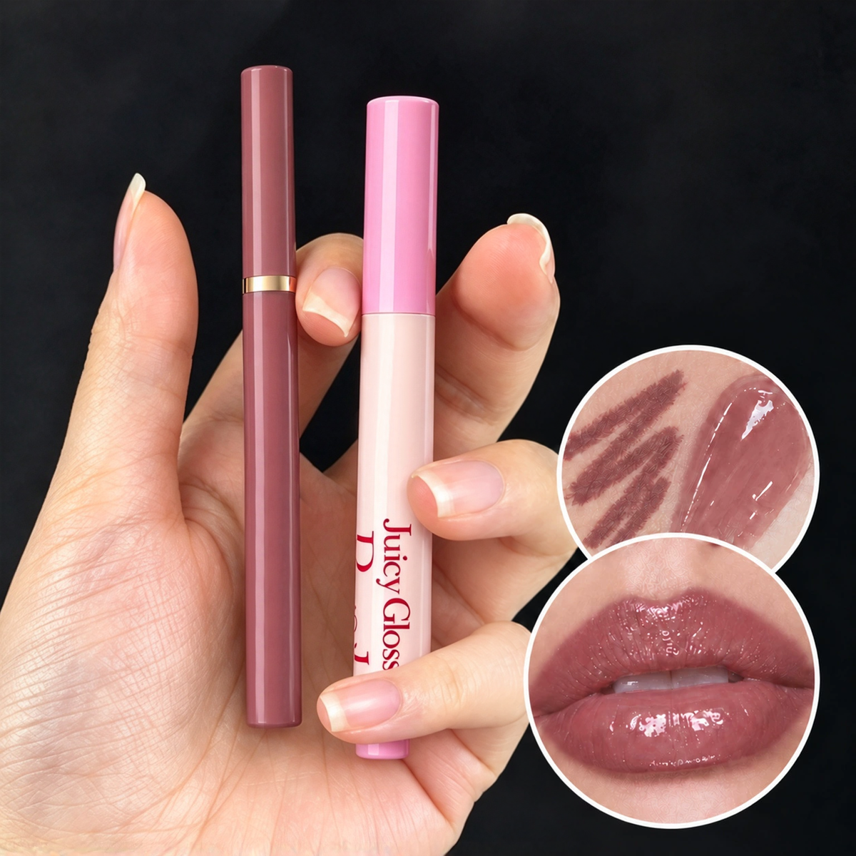 Natural 3D Lipstick & Lip Glaze (Click-style Solid Lip Gloss) + Matte Lip Liner