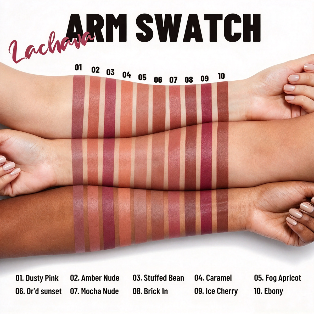 Nude-toned lip mud: 10-shade matte lip glaze—long-lasting, non-transfer, and smudge-proof.