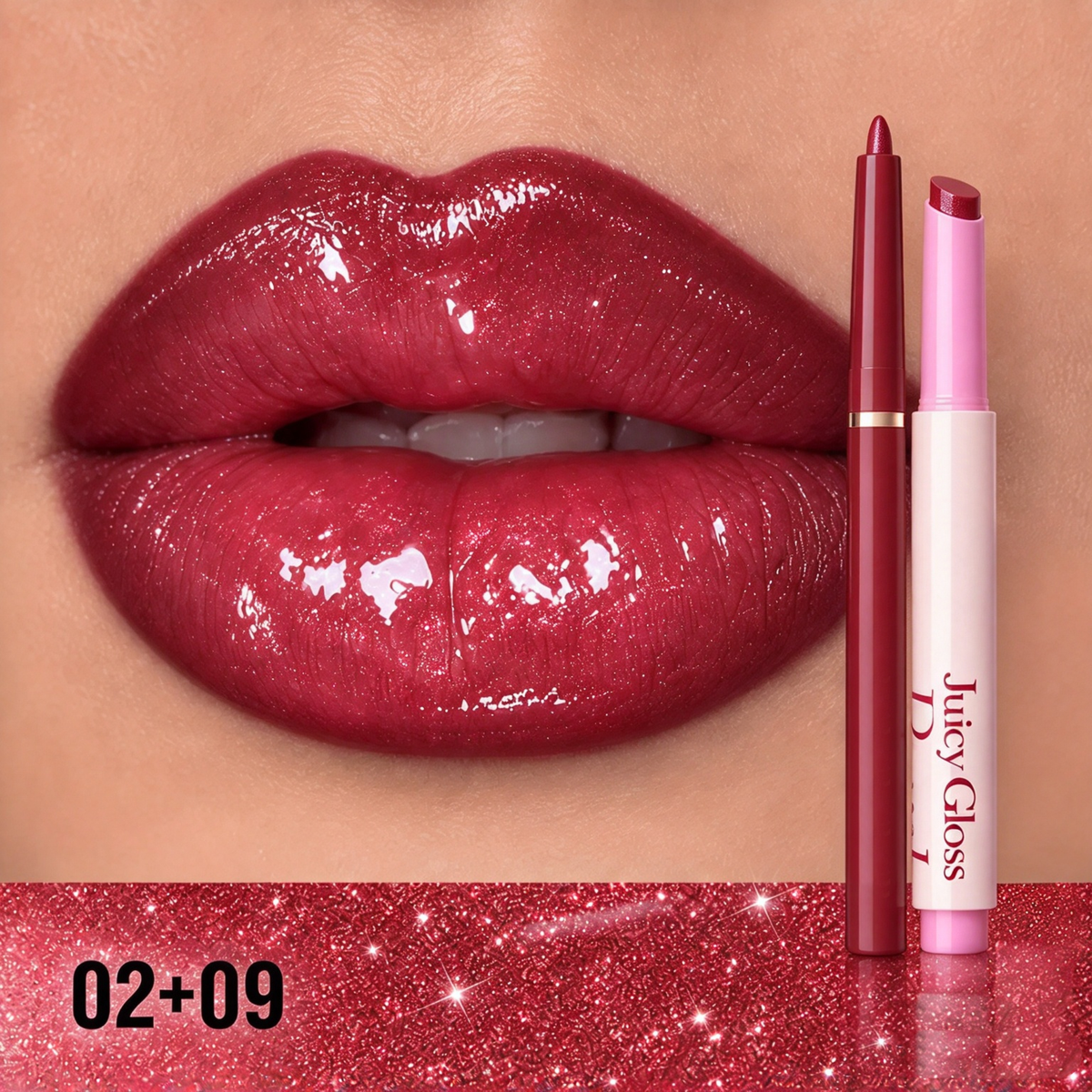 Natural 3D Lipstick & Lip Glaze (Click-style Solid Lip Gloss) + Matte Lip Liner