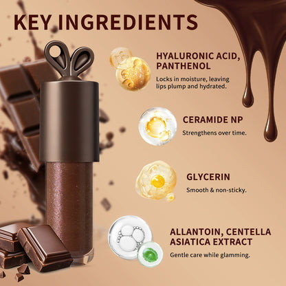 Long-lasting chocolate-colored mirror-finish lip glaze