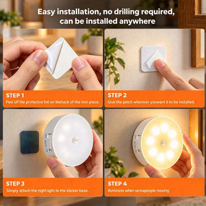 USB Rechargeable Indoor Motion Sensor Night Light - Magnetic Mount, Warm Light, Home Supply Party Gift for Kitchen, Closet