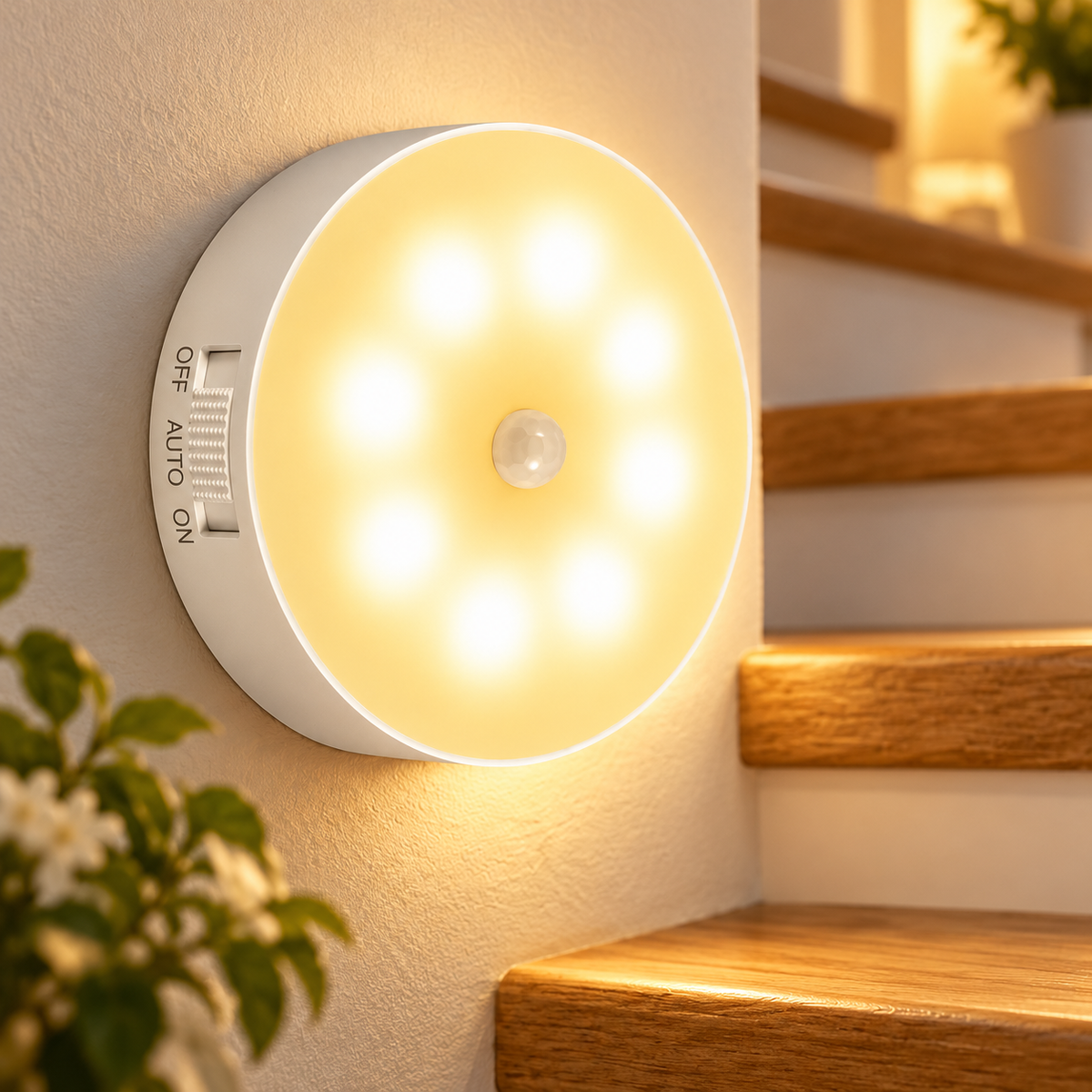 USB Rechargeable Indoor Motion Sensor Night Light - Magnetic Mount, Warm Light, Home Supply Party Gift for Kitchen, Closet