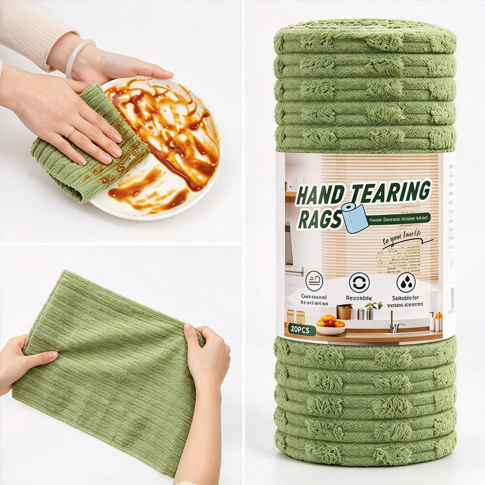 Tear-Off Microfiber Cleaning Cloth Roll, Lint-Free Highly Absorbent Disposable Reusable Kitchen Rags for Grease, Spills & Household Daily Cleaning