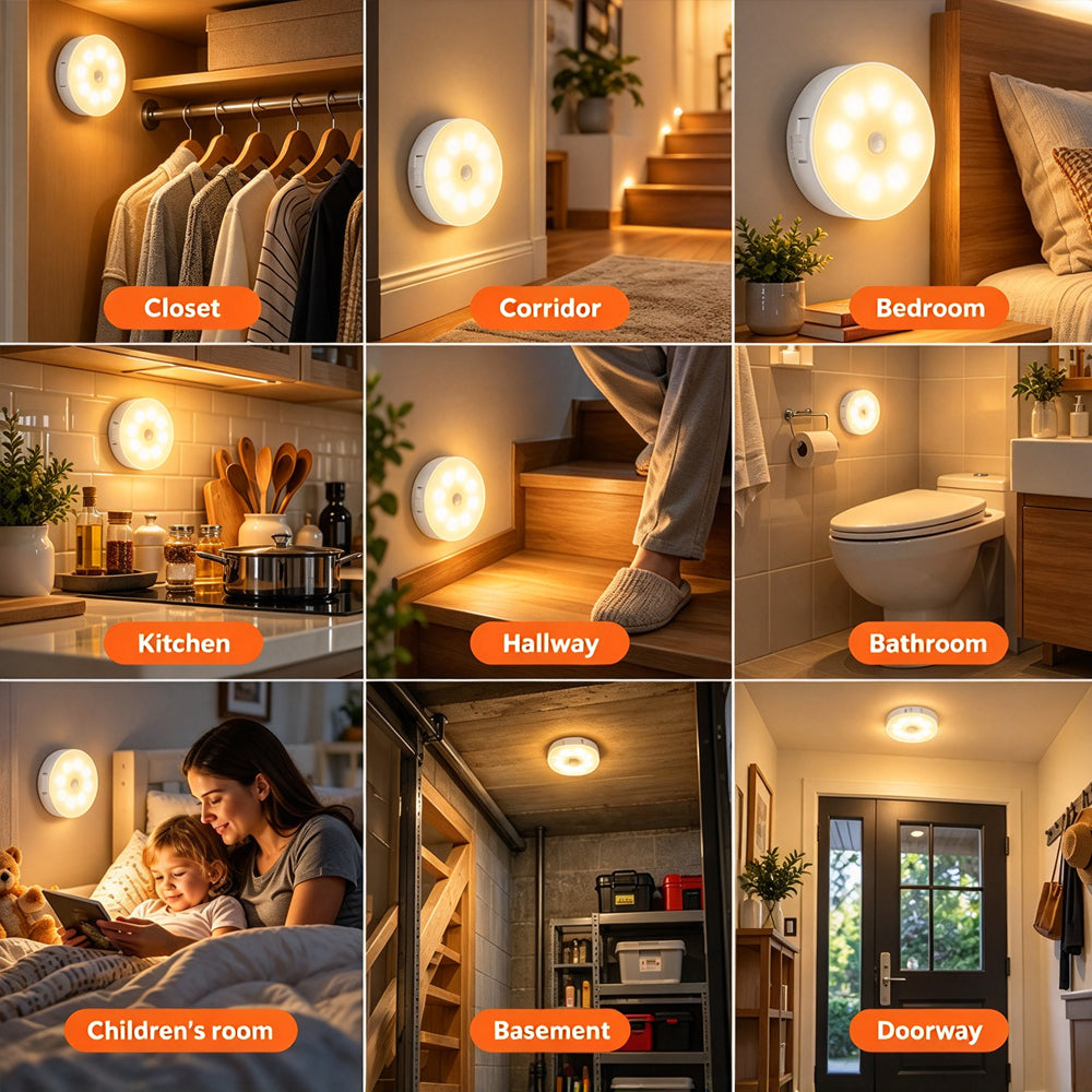 USB Rechargeable Indoor Motion Sensor Night Light - Magnetic Mount, Warm Light, Home Supply Party Gift for Kitchen, Closet