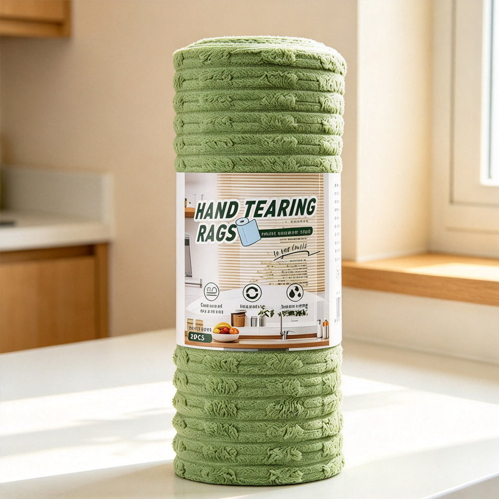 Tear-Off Microfiber Cleaning Cloth Roll, Lint-Free Highly Absorbent Disposable Reusable Kitchen Rags for Grease, Spills & Household Daily Cleaning