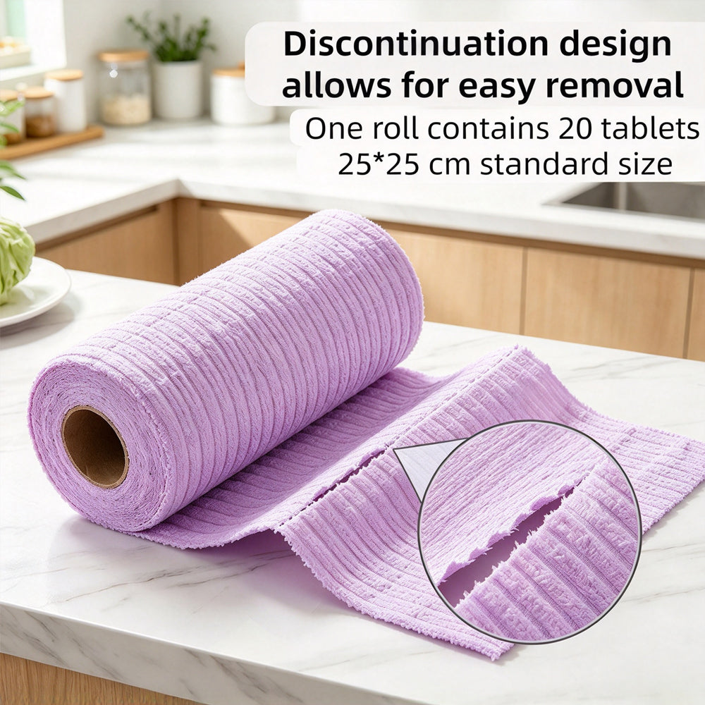 Tear-Off Microfiber Cleaning Cloth Roll, Lint-Free Highly Absorbent Disposable Reusable Kitchen Rags for Grease, Spills & Household Daily Cleaning