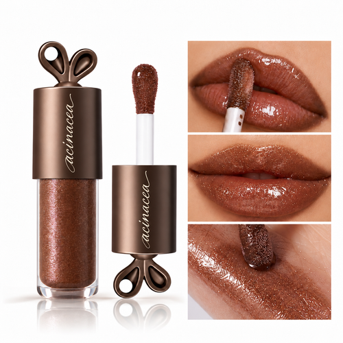 Long-lasting chocolate-colored mirror-finish lip glaze