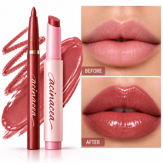 Natural 3D Lipstick & Lip Glaze (Click-style Solid Lip Gloss) + Matte Lip Liner